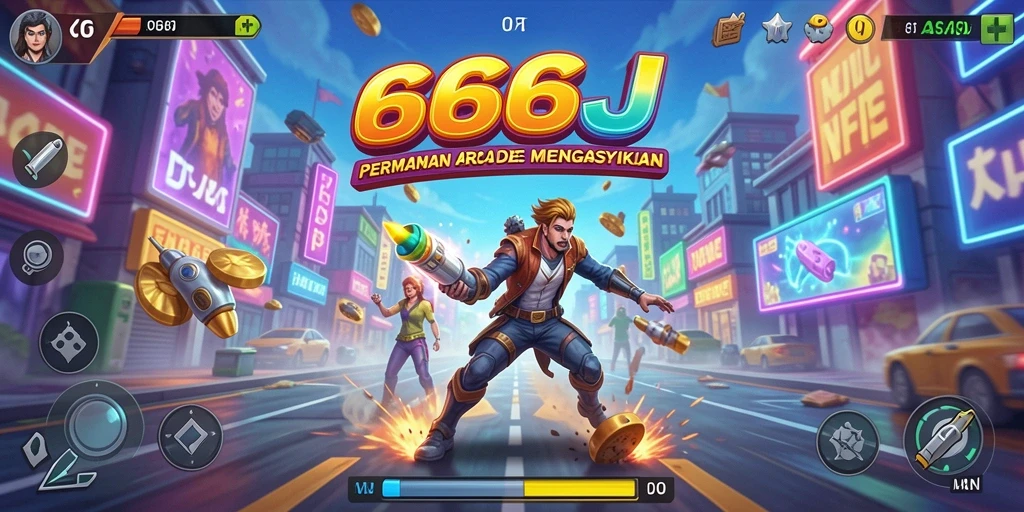 Tampilan seru dari gameplay arcade di 666J yang menantang.