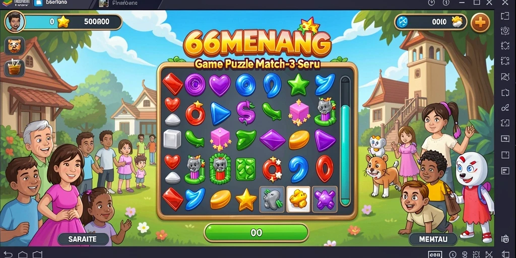 Screenshot gameplay Match-3 66MENANG yang penuh warna.