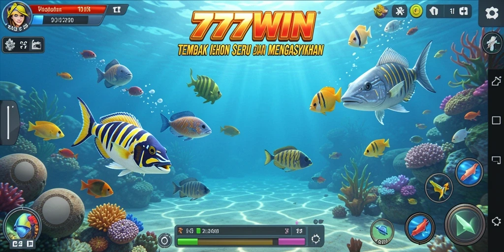 Screenshot gameplay 777WIN menampilkan aksi seru menembak ikan.