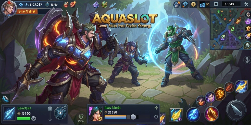 Tampilan gameplay seru dari AQUASLOT yang menampilkan aksi MOBA.