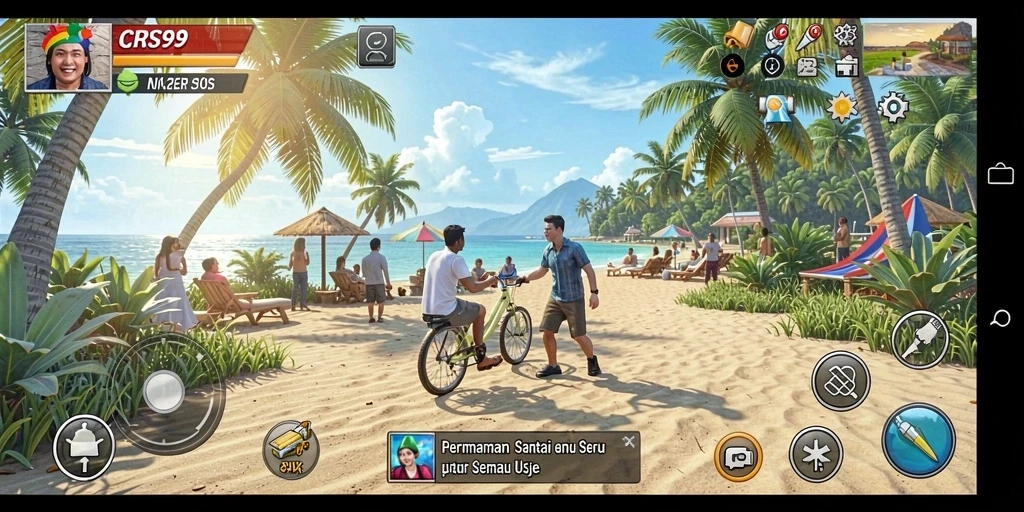 Tampilan gameplay CRS99 yang ceria dan penuh warna.