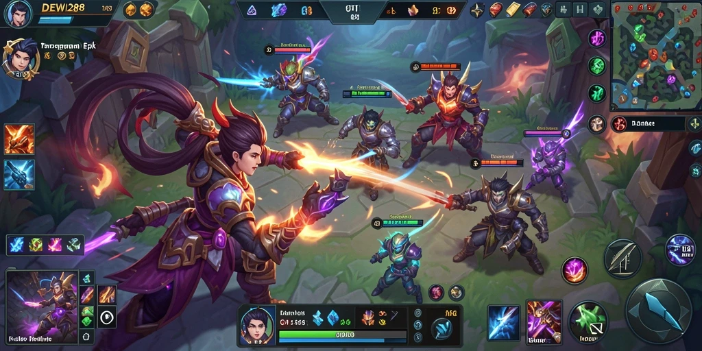Tampilan intens dari pertempuran di game MOBA DEWI288.