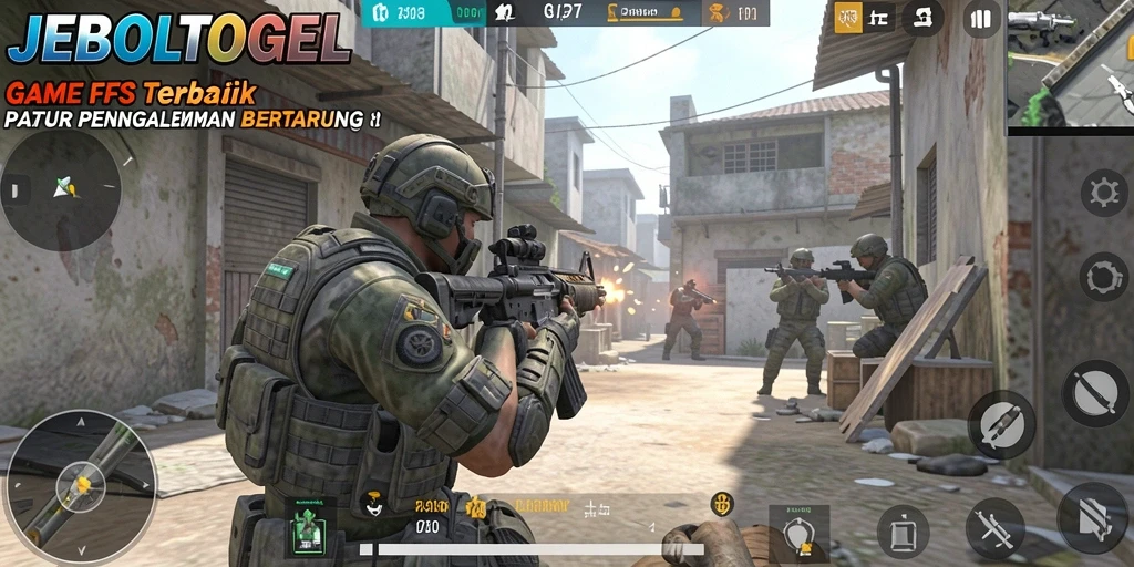 Screenshot JEBOLTOGEL menunjukkan aksi gameplay FPS yang mendebarkan.