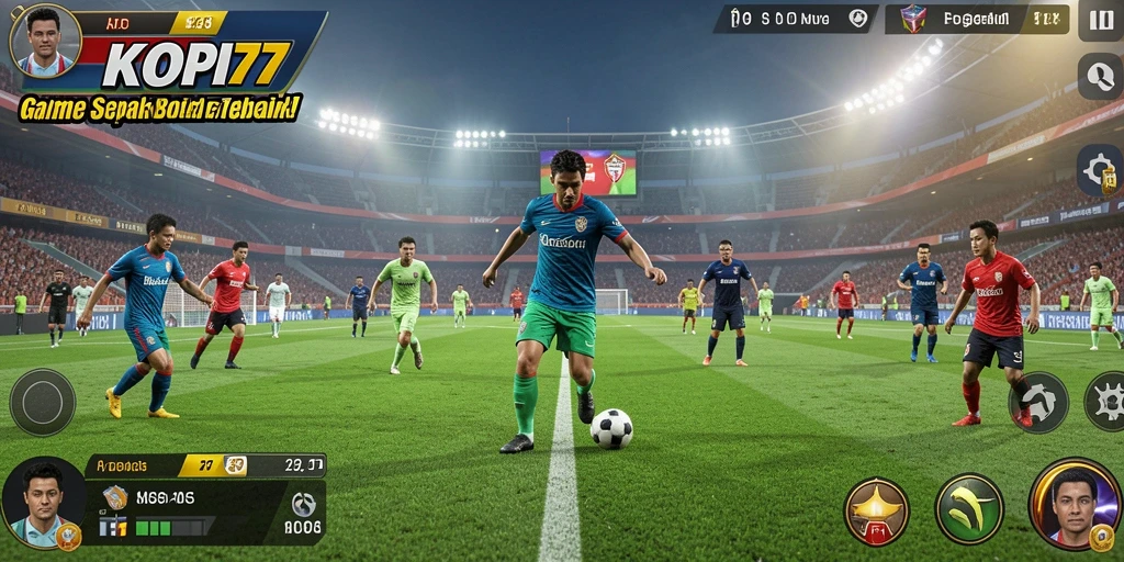 Screenshot KOPI77 menampilkan pertandingan sepak bola yang intens.